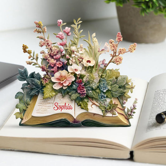 Une fille qui aime lire - Cadeau pour les amoureux des livres - Plaque acrylique personnalisée en forme de livre