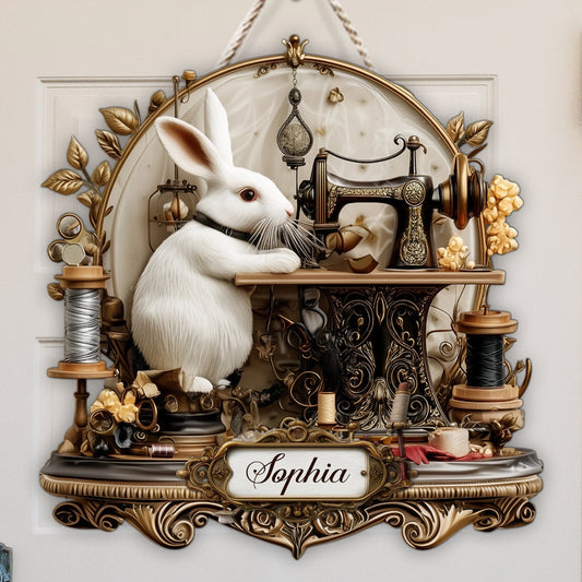 Rabbit Woman Cave Sewing - Personalized Sewing Custom Shaped Wood Sign