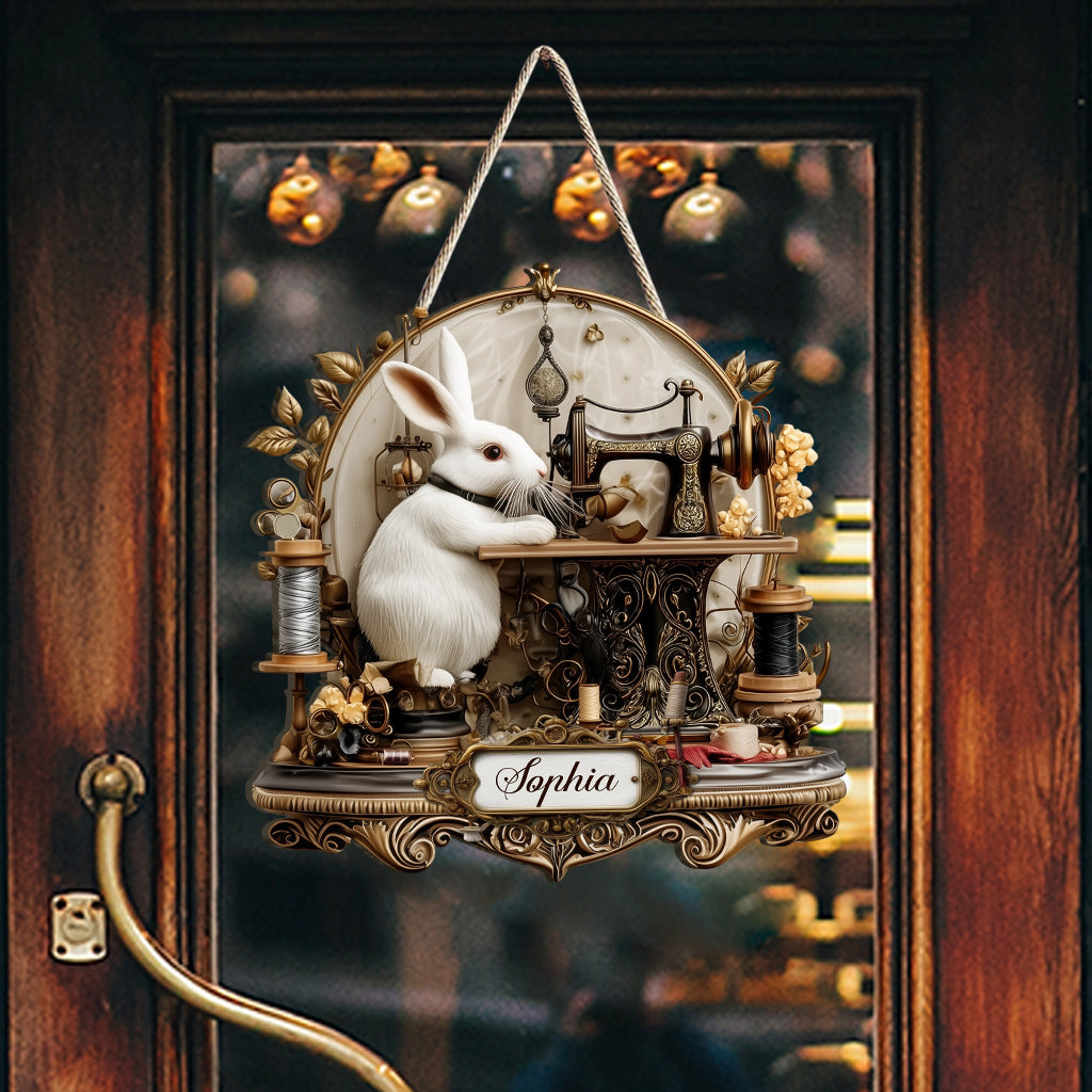 Rabbit Woman Cave Sewing - Personalized Sewing Custom Shaped Wood Sign