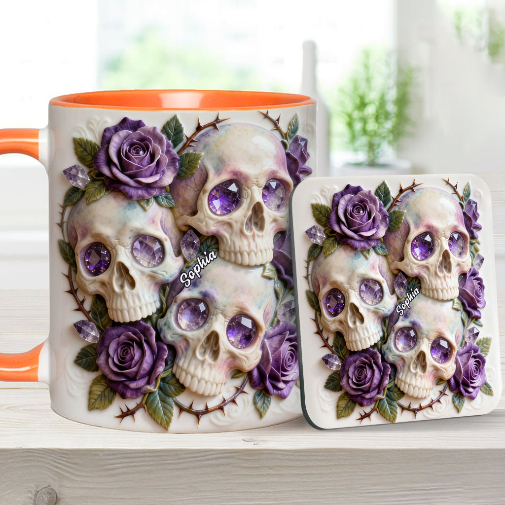 Crânes et roses - Mug et sous-verre personnalisés avec motif tête de mort