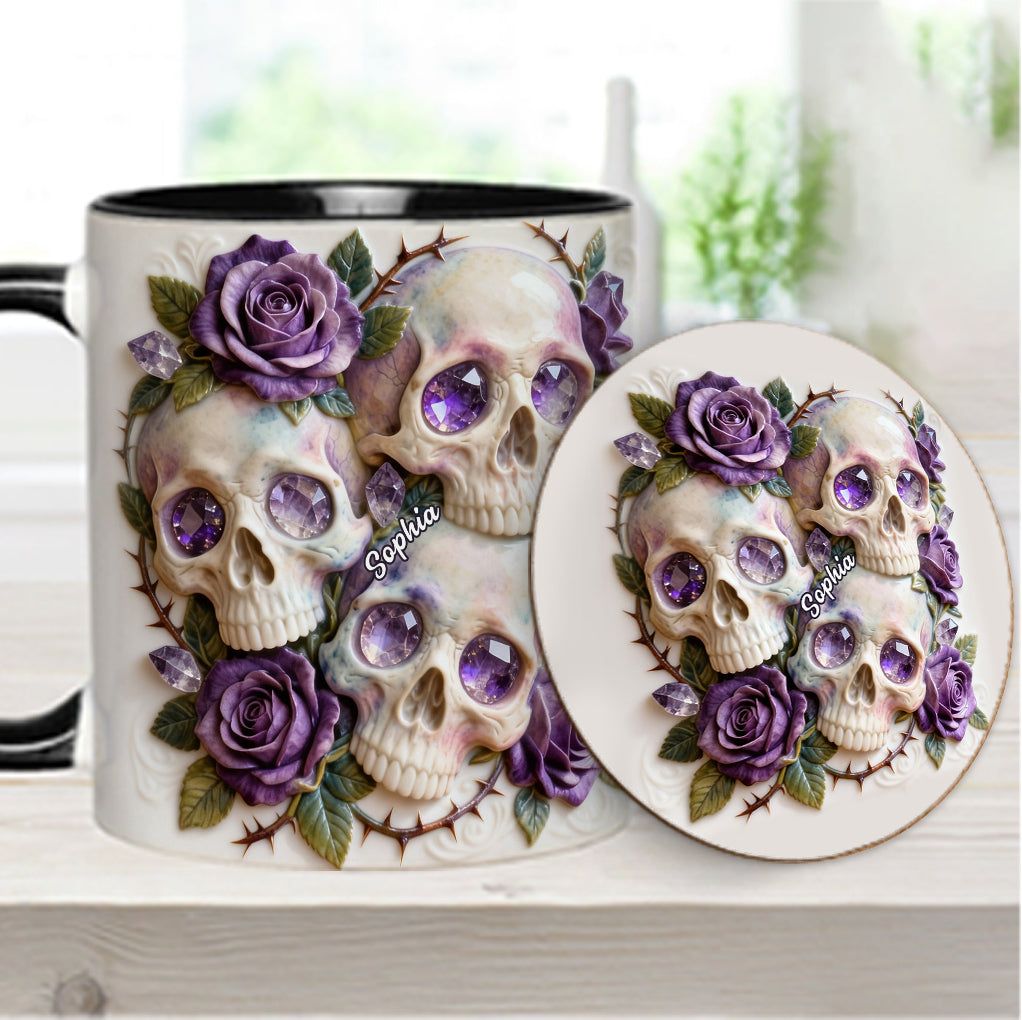 Crânes et roses - Mug et sous-verre personnalisés avec motif tête de mort