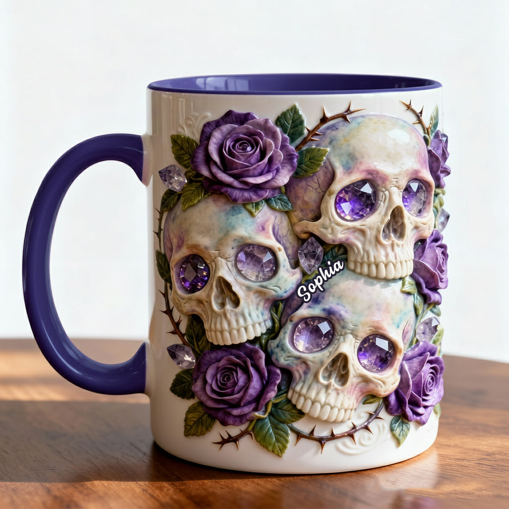 Crânes et roses - Mug et sous-verre personnalisés avec motif tête de mort