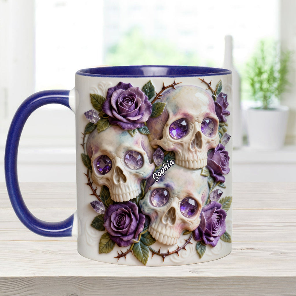 Crânes et roses - Mug et sous-verre personnalisés avec motif tête de mort