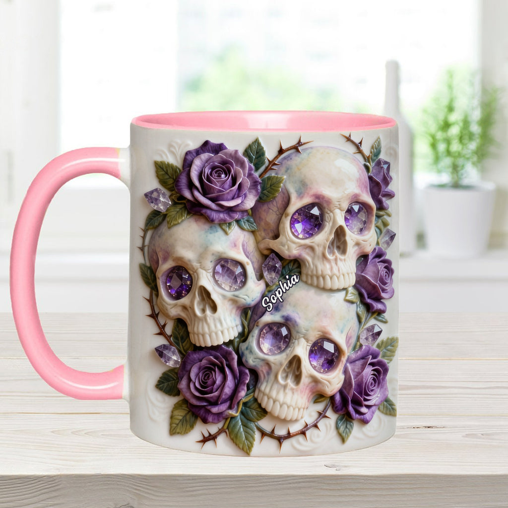 Crânes et roses - Mug et sous-verre personnalisés avec motif tête de mort