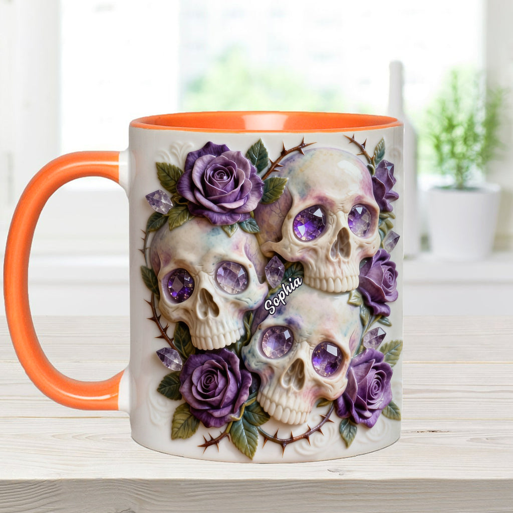 Crânes et roses - Mug et sous-verre personnalisés avec motif tête de mort