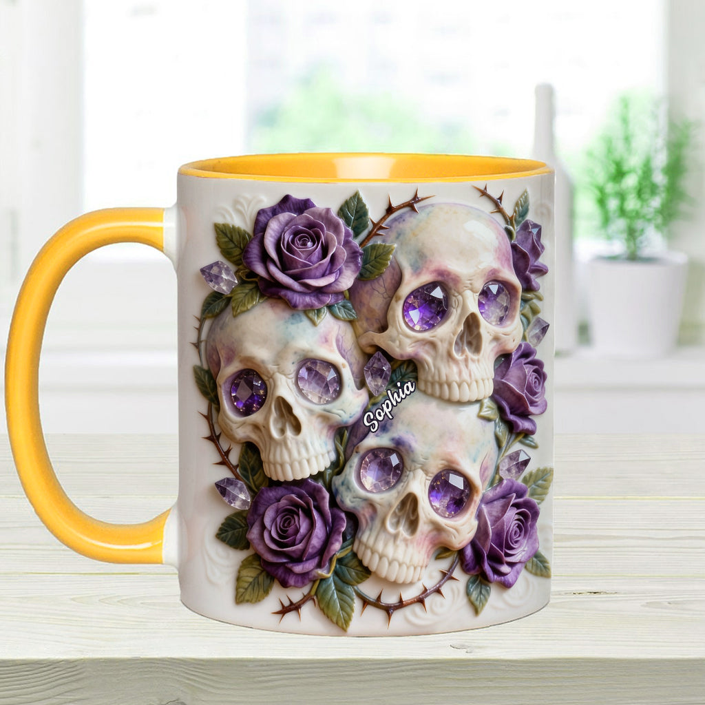Crânes et roses - Mug et sous-verre personnalisés avec motif tête de mort