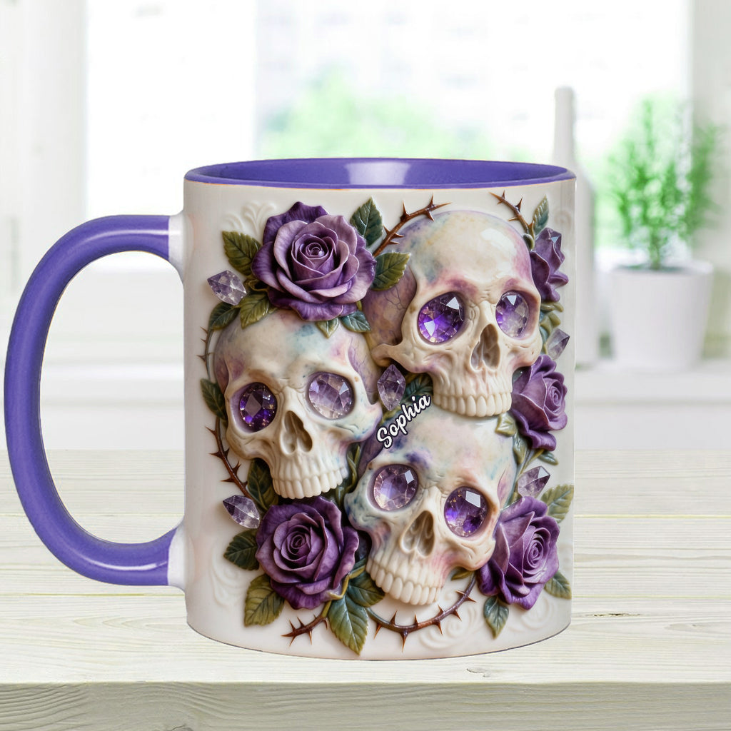 Crânes et roses - Mug et sous-verre personnalisés avec motif tête de mort