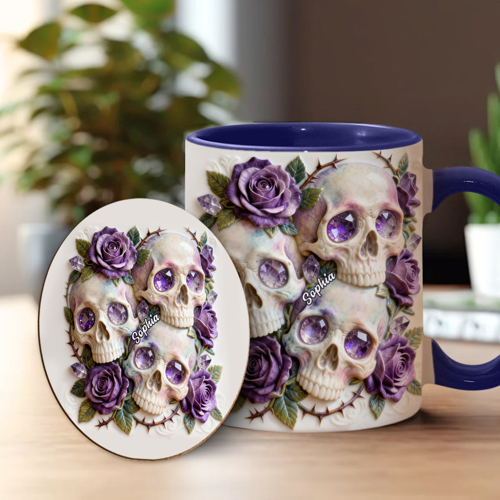 Crânes et roses - Mug et sous-verre personnalisés avec motif tête de mort