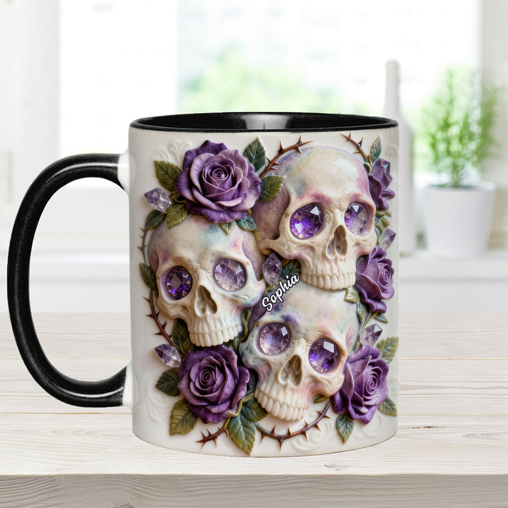 Crânes et roses - Mug et sous-verre personnalisés avec motif tête de mort