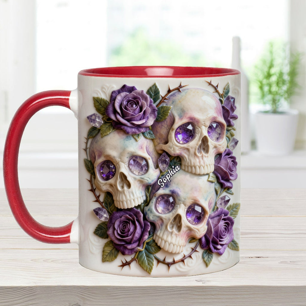 Crânes et roses - Mug et sous-verre personnalisés avec motif tête de mort