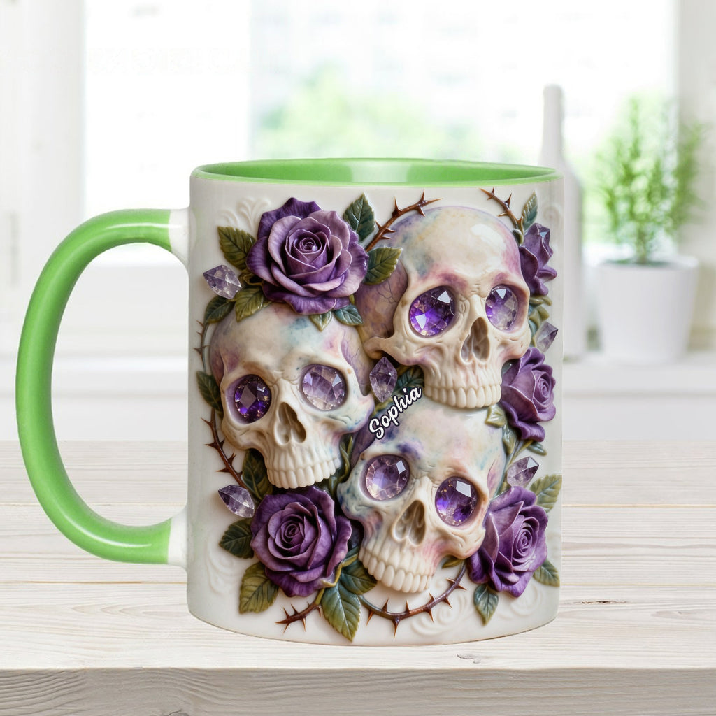 Crânes et roses - Mug et sous-verre personnalisés avec motif tête de mort