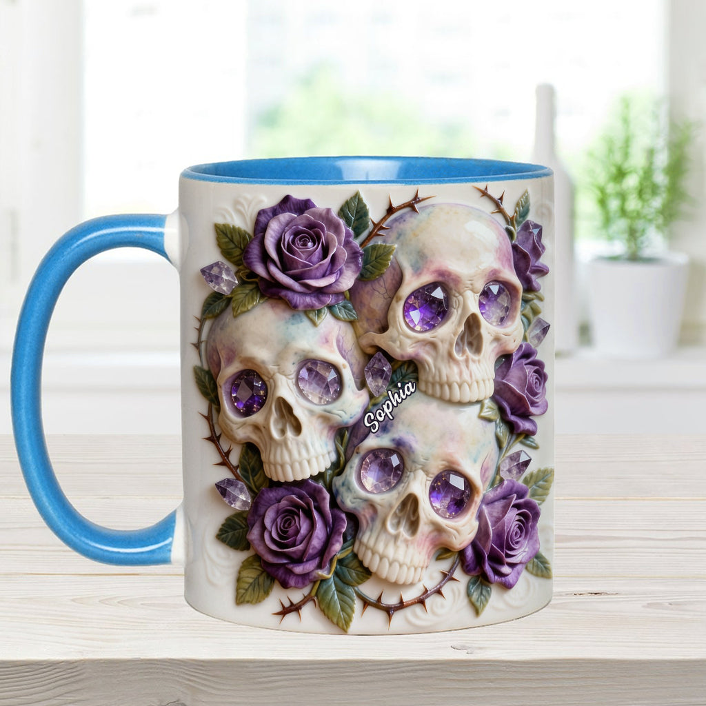 Crânes et roses - Mug et sous-verre personnalisés avec motif tête de mort