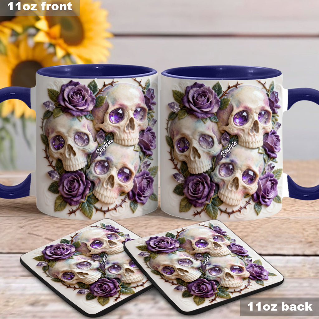 Crânes et roses - Mug et sous-verre personnalisés avec motif tête de mort