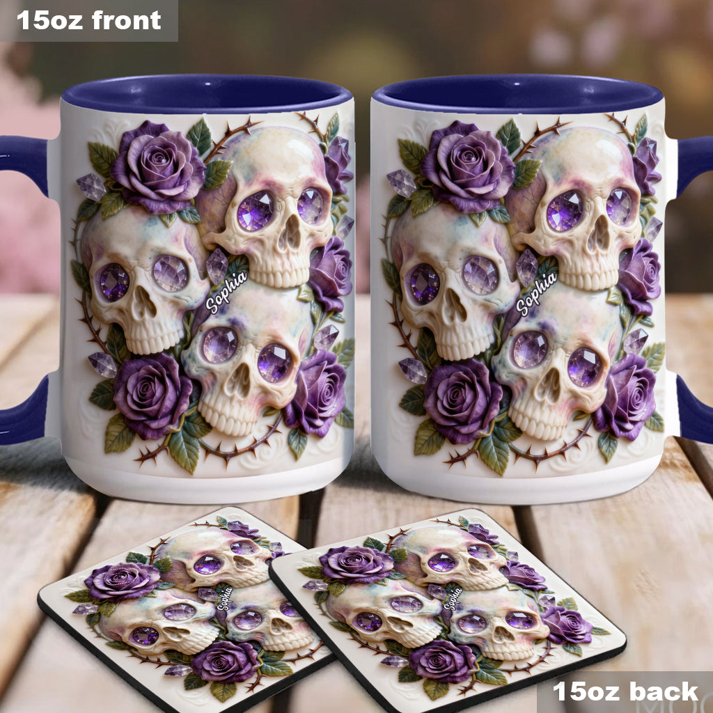 Crânes et roses - Mug et sous-verre personnalisés avec motif tête de mort