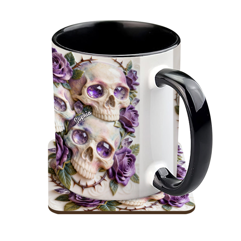 Crânes et roses - Mug et sous-verre personnalisés avec motif tête de mort