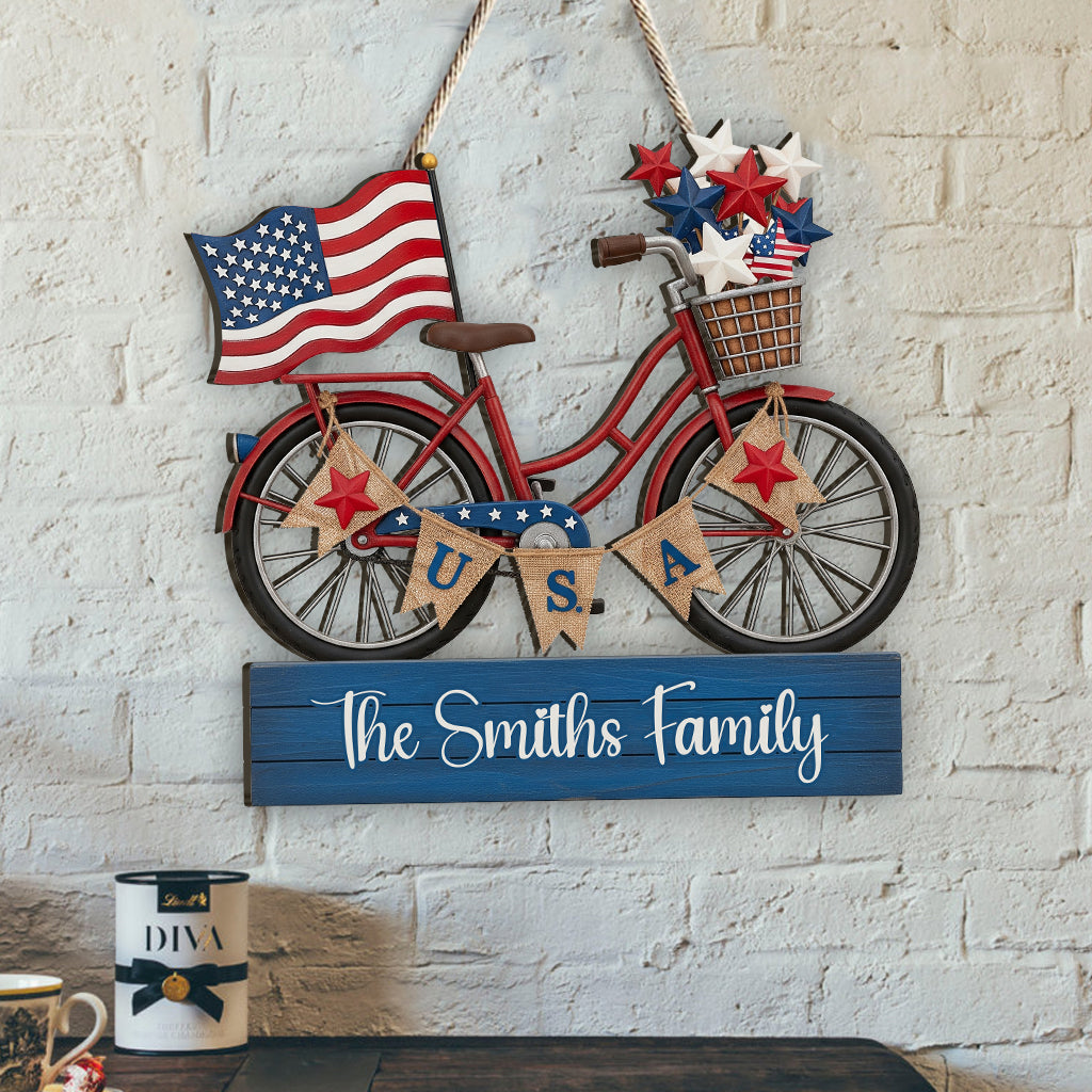 Land Of The Free - Personalized Independence Day/ 4th of July Custom Shaped Wood Sign