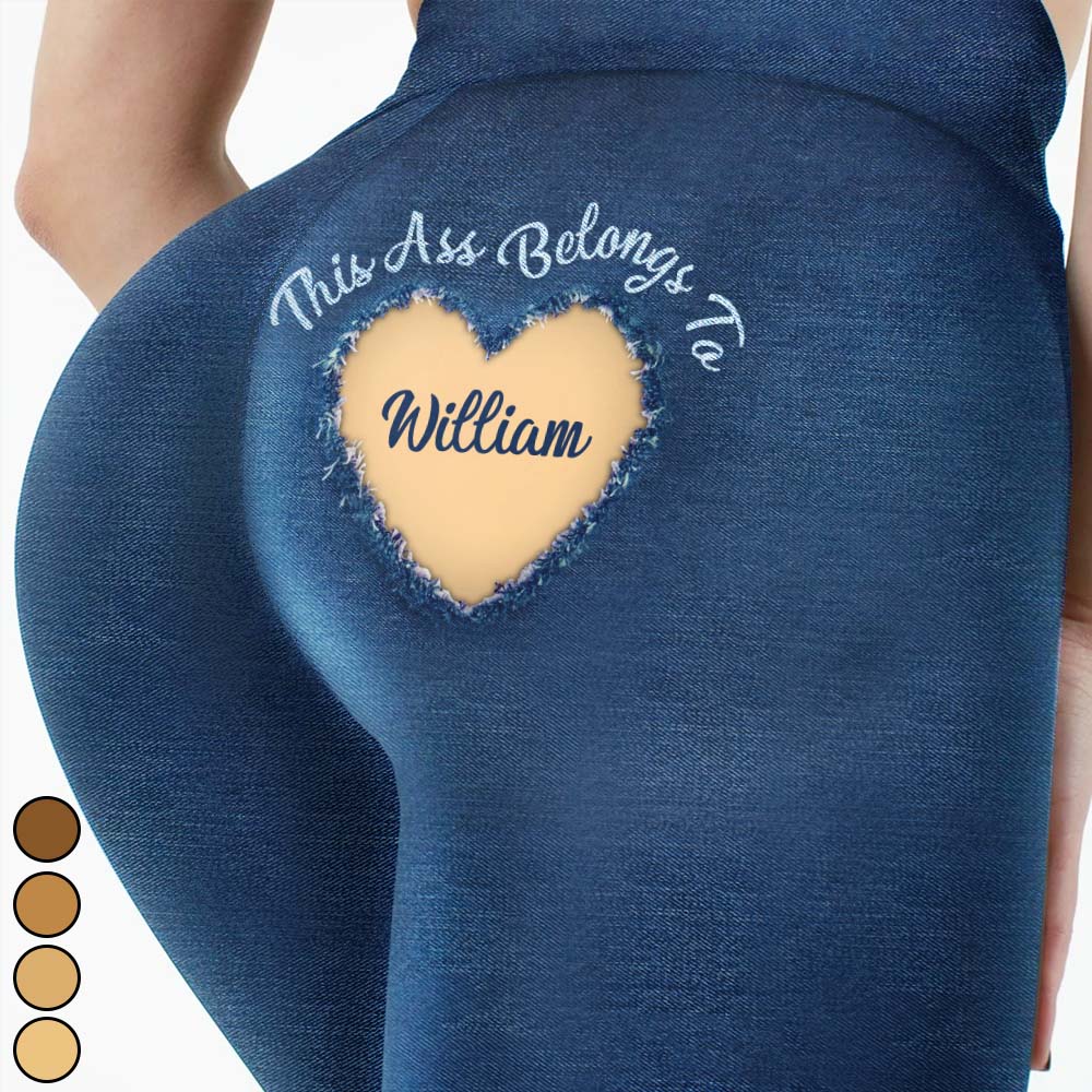 Ce cadeau « Ce fessier appartient à… » est idéal pour une femme ou une petite amie. Leggings personnalisés pour couples.