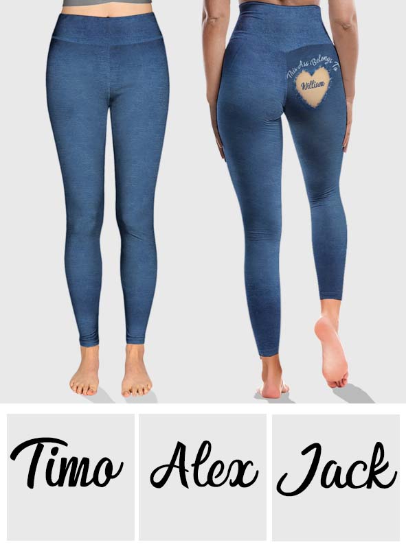 Ce cadeau « Ce fessier appartient à… » est idéal pour une femme ou une petite amie. Leggings personnalisés pour couples.