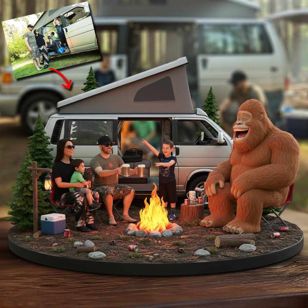 Plaque acrylique personnalisée « Camping amusant avec Sasquatch », réalisée à partir de n'importe quelle photo.