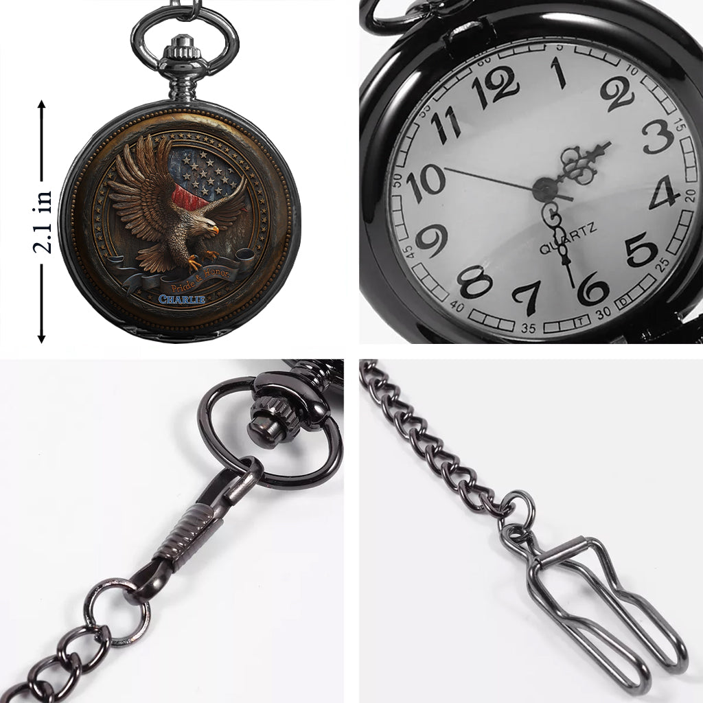 Proud To Be American - Personalized Bald Eagle Pocket Watch