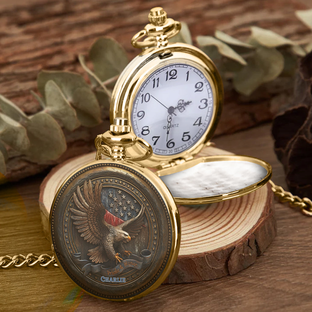 Proud To Be American - Personalized Bald Eagle Pocket Watch