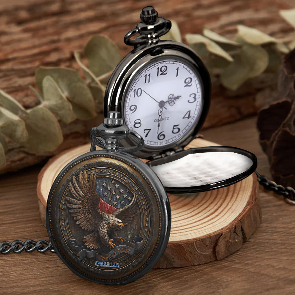 Proud To Be American - Personalized Bald Eagle Pocket Watch