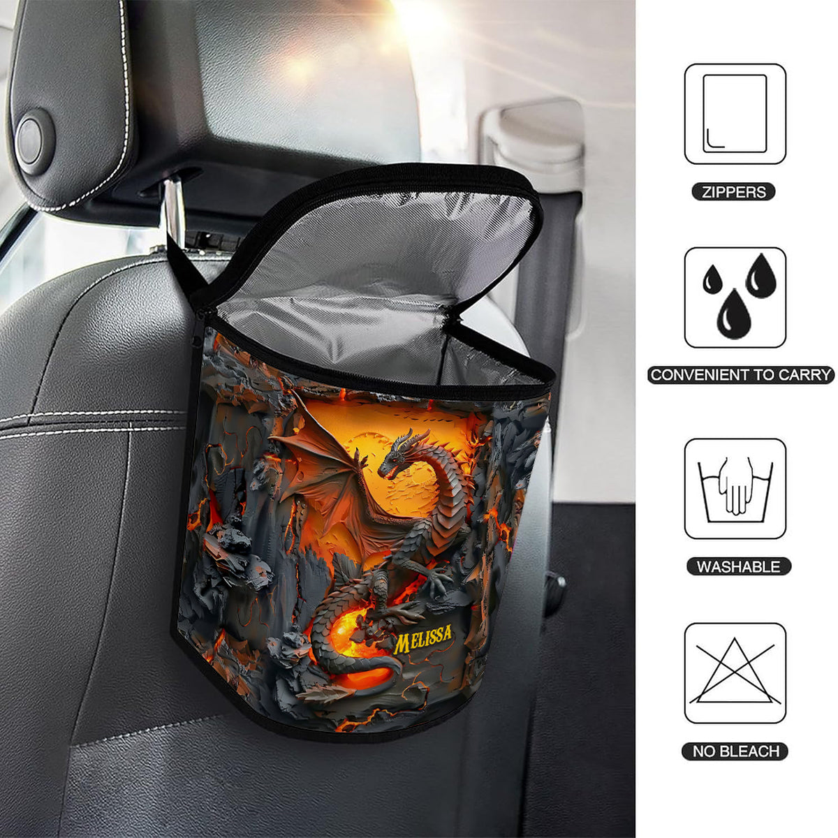 Volcanic Dragon - Personalized Dragon Portable Car Trash Can/ Organizer