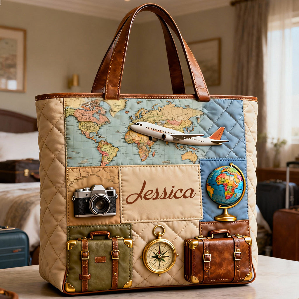 Travelling Is My Therapy - Personalized Travelling Quilted Tote Bag