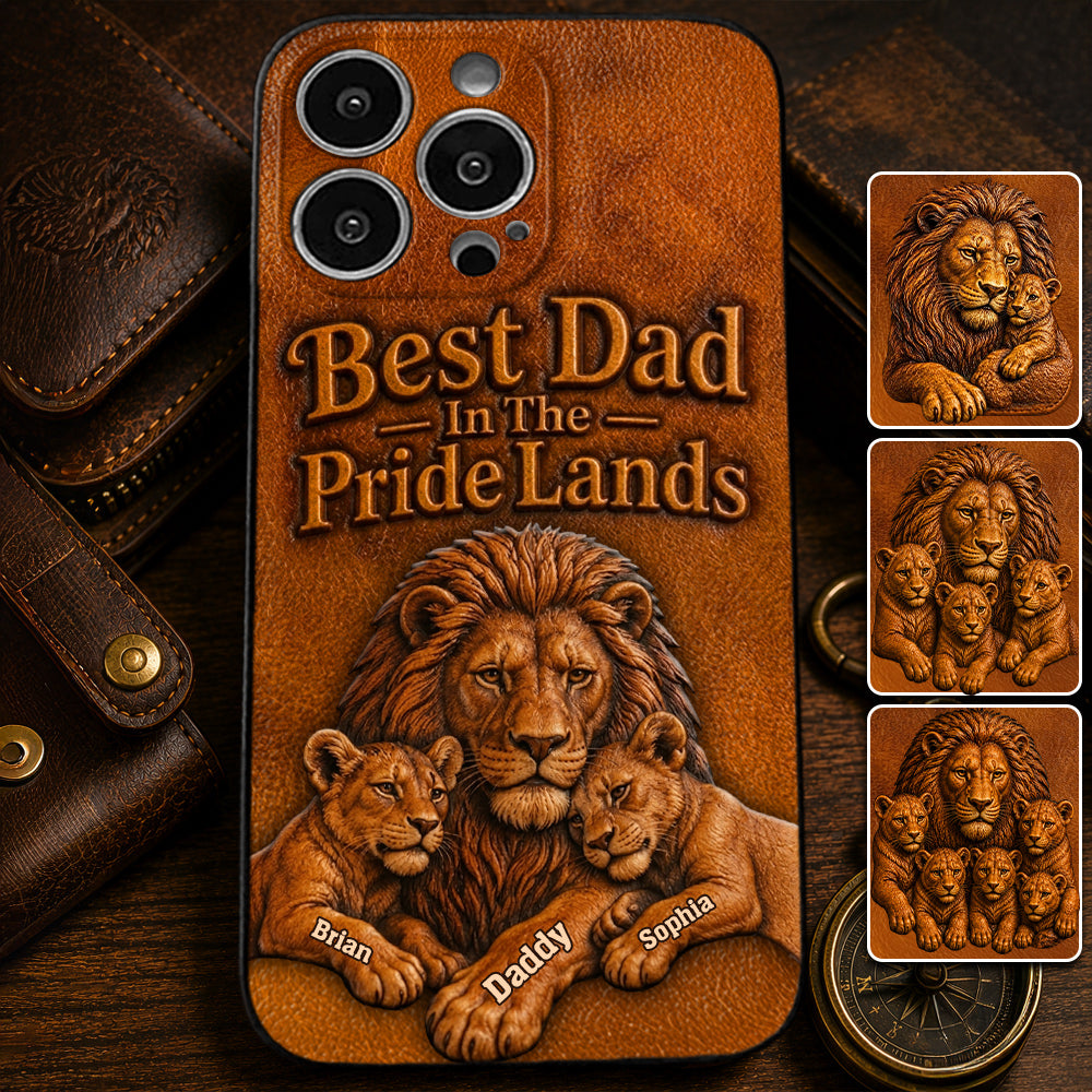 Papa Lion - Coque de téléphone en cuir personnalisée 3D