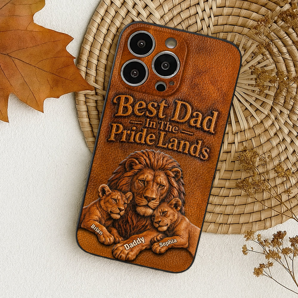 Papa Lion - Coque de téléphone en cuir personnalisée 3D