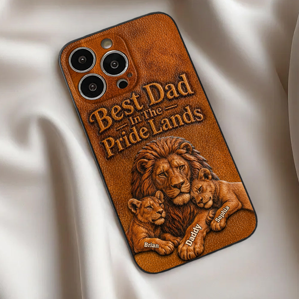 Papa Lion - Coque de téléphone en cuir personnalisée 3D
