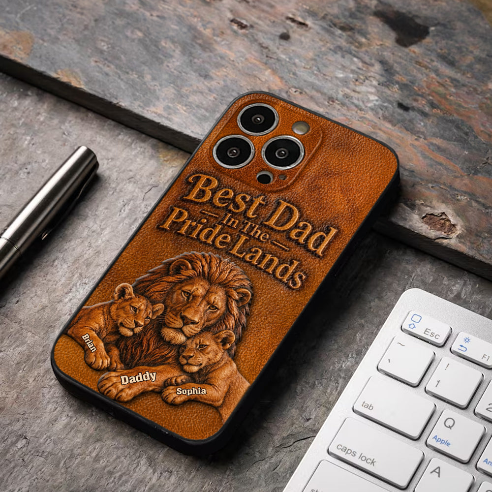 Papa Lion - Coque de téléphone en cuir personnalisée 3D