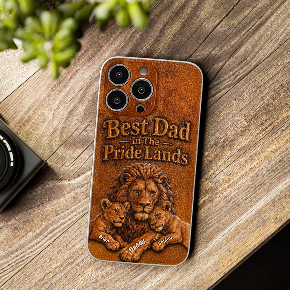 Papa Lion - Coque de téléphone en cuir personnalisée 3D