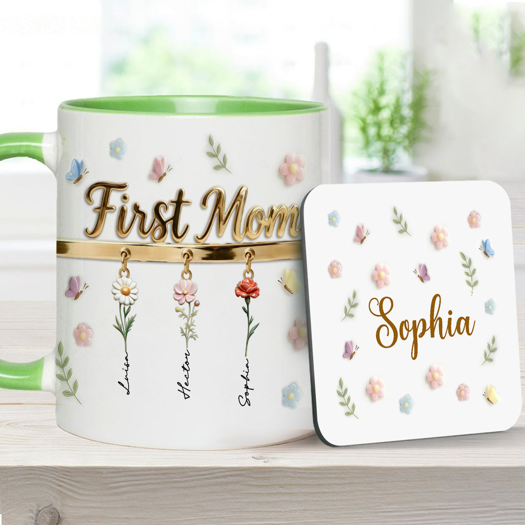 Première maman, maintenant grand-mère - Mug et sous-verre personnalisés « Grand-mère »
