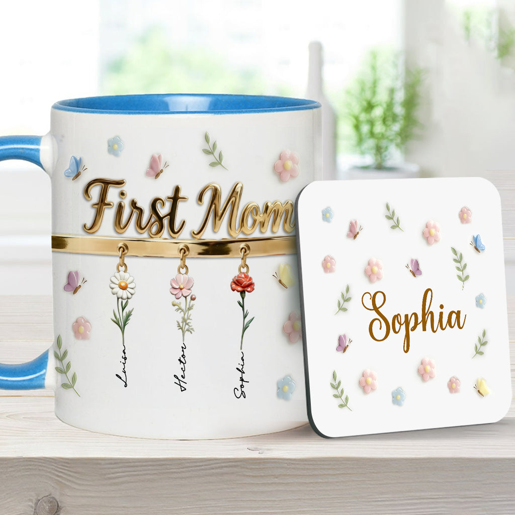 Première maman, maintenant grand-mère - Mug et sous-verre personnalisés « Grand-mère »