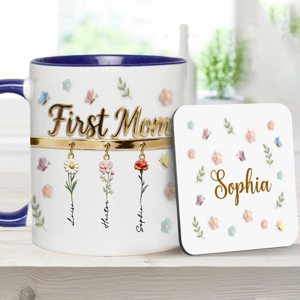Première maman, maintenant grand-mère - Mug et sous-verre personnalisés « Grand-mère »