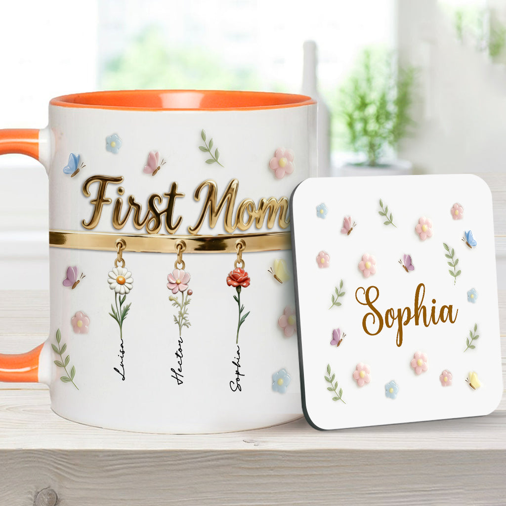 Première maman, maintenant grand-mère - Mug et sous-verre personnalisés « Grand-mère »