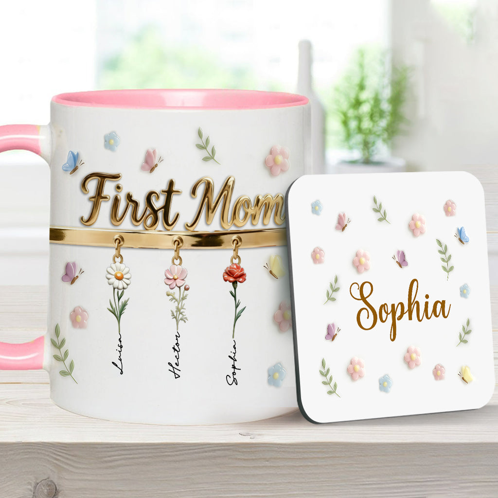 Première maman, maintenant grand-mère - Mug et sous-verre personnalisés « Grand-mère »
