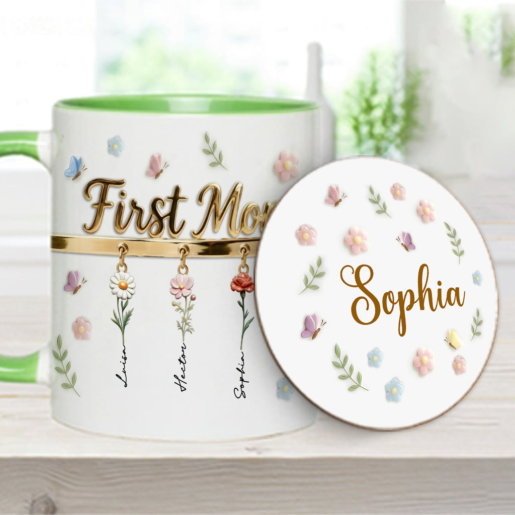 Première maman, maintenant grand-mère - Mug et sous-verre personnalisés « Grand-mère »