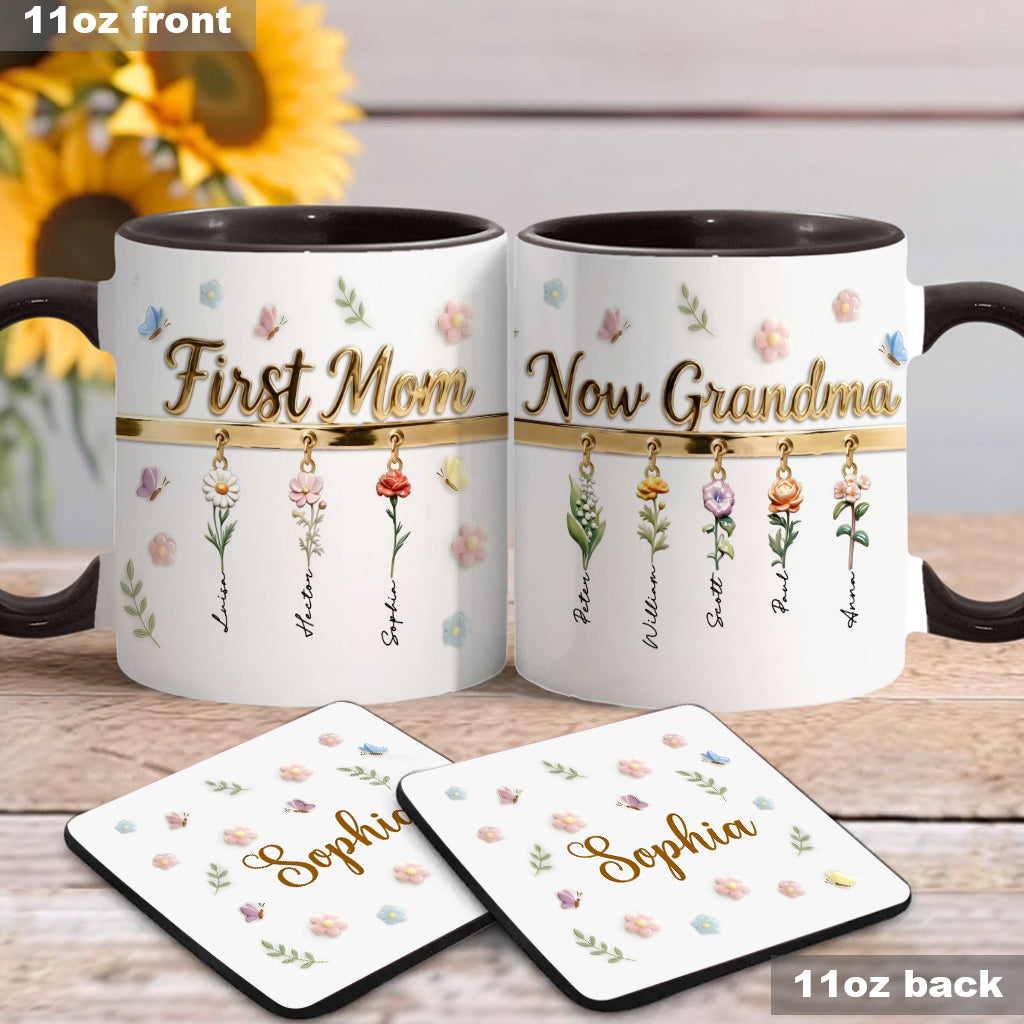 Première maman, maintenant grand-mère - Mug et sous-verre personnalisés « Grand-mère »