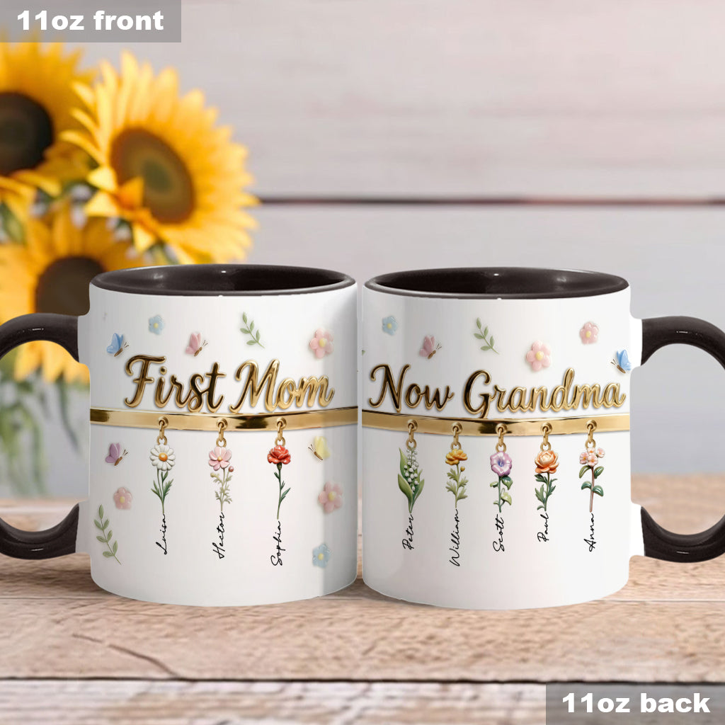 Première maman, maintenant grand-mère - Mug et sous-verre personnalisés « Grand-mère »