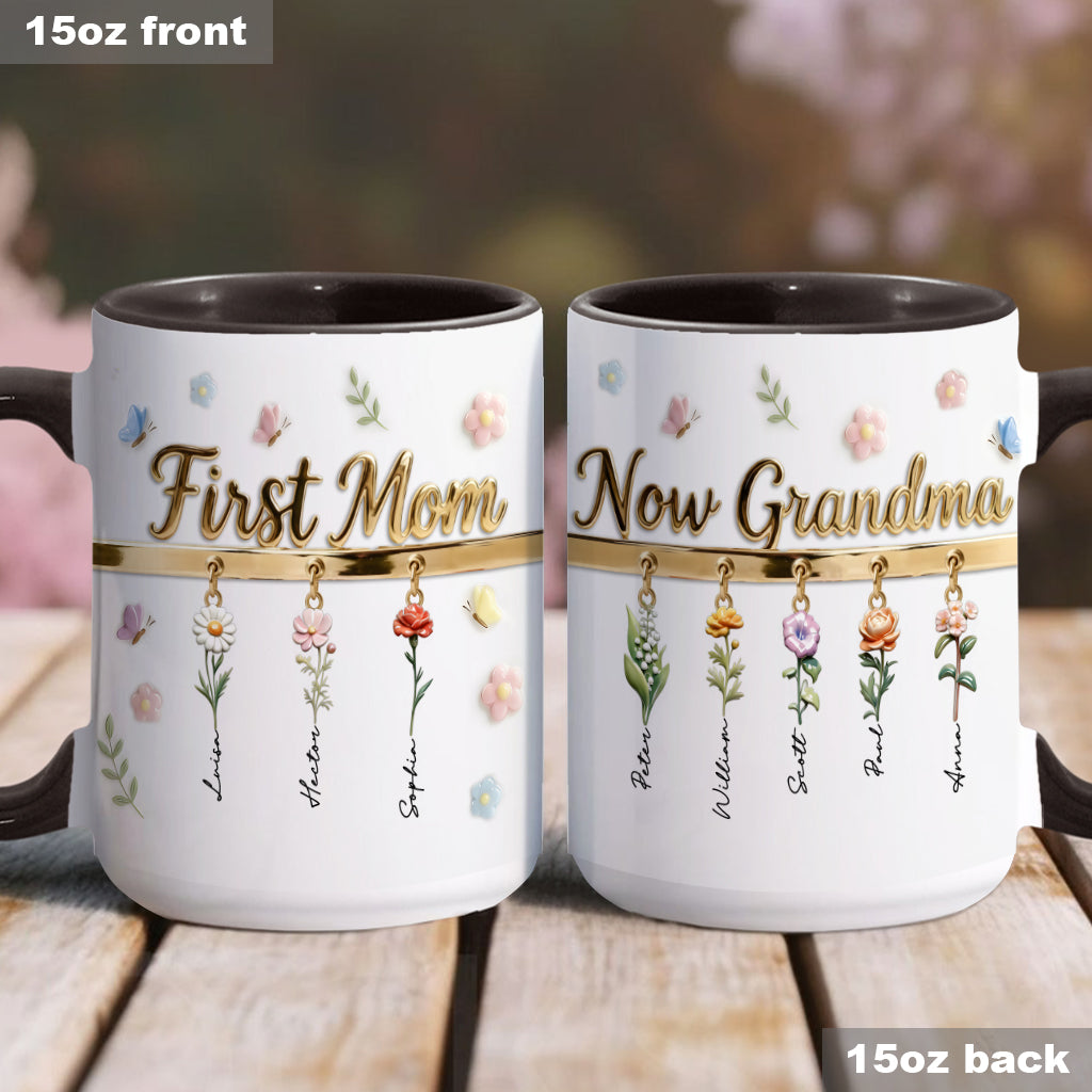 Première maman, maintenant grand-mère - Mug et sous-verre personnalisés « Grand-mère »
