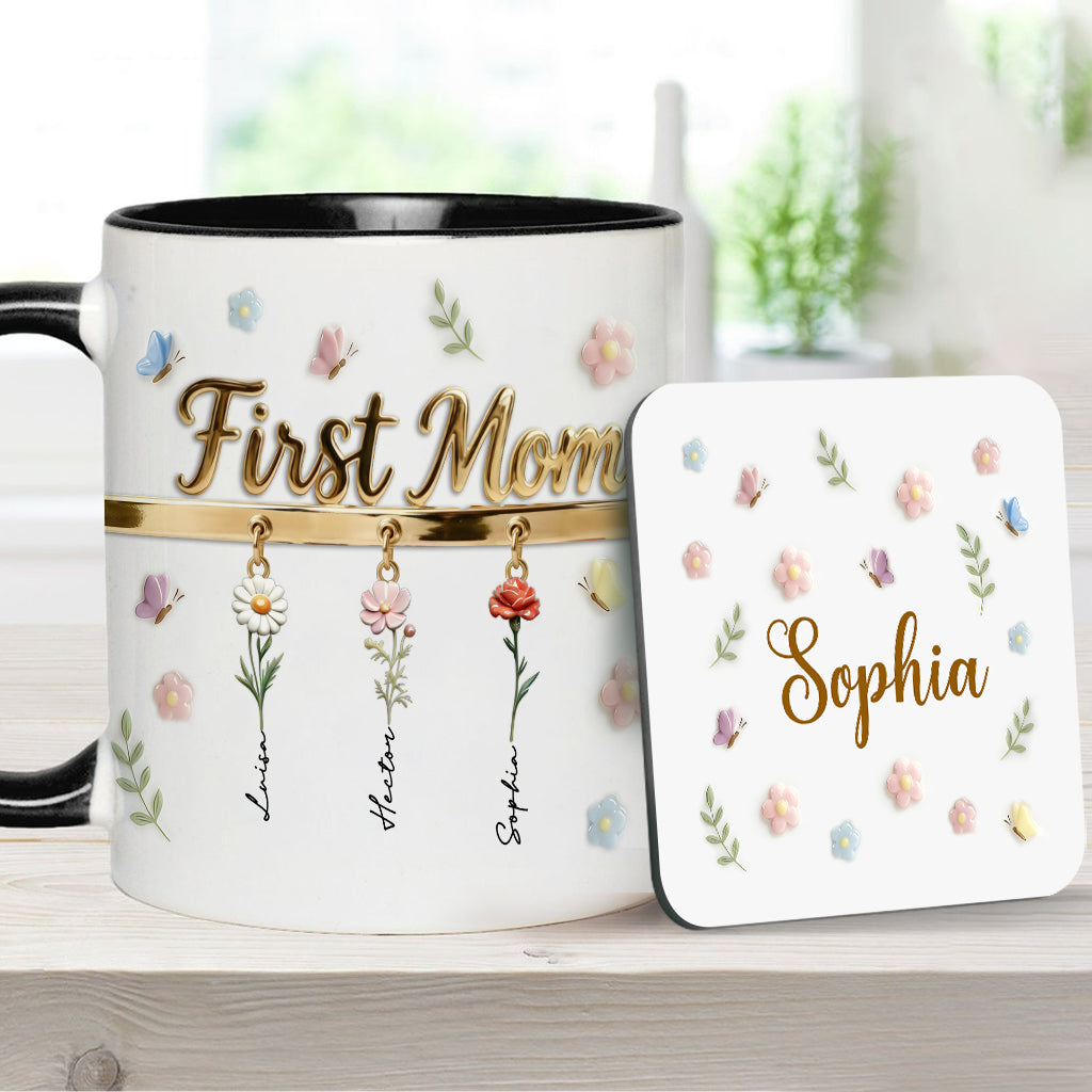 Première maman, maintenant grand-mère - Mug et sous-verre personnalisés « Grand-mère »