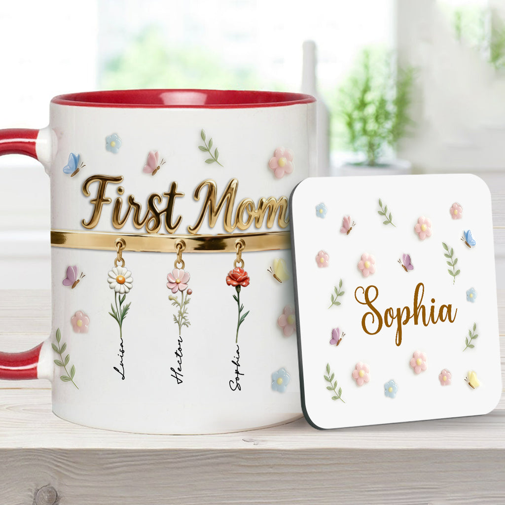 Première maman, maintenant grand-mère - Mug et sous-verre personnalisés « Grand-mère »