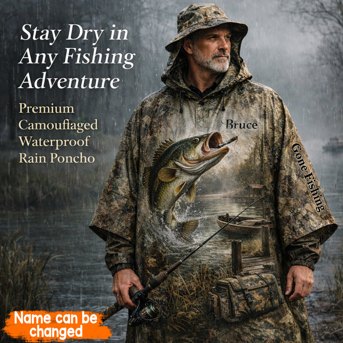 Love Fishing - Personalized Fishing Rain Poncho Coat