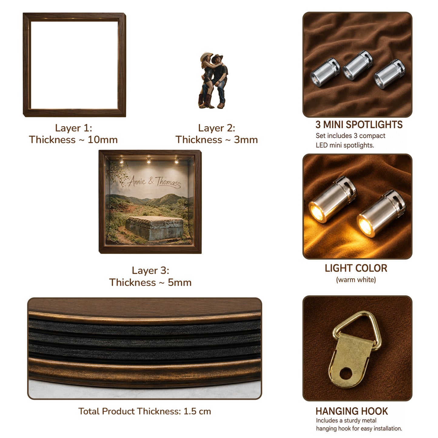 Custom From Any Photo - Personalized Family Wooden Light Shadow Box