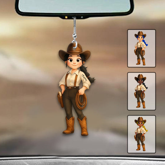Mignonne cowgirl chibi - Ornement de voiture personnalisé cowgirl