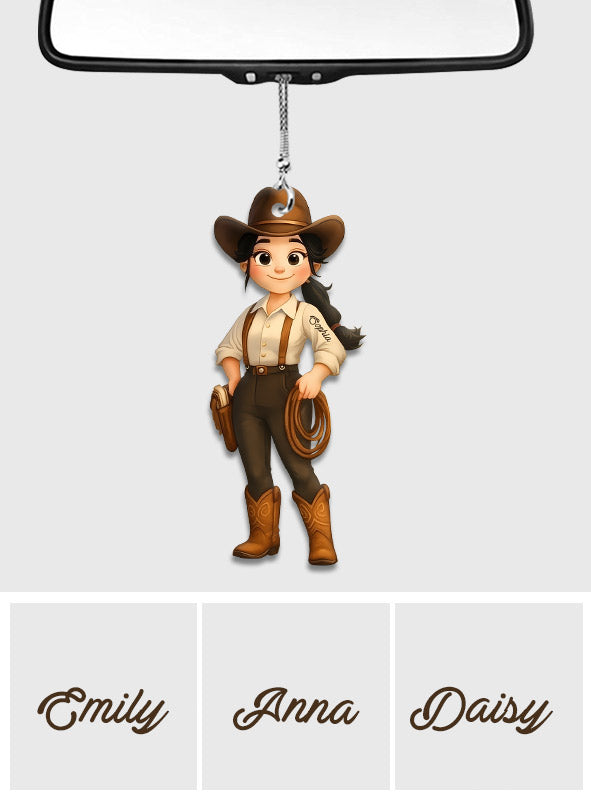Mignonne cowgirl chibi - Ornement de voiture personnalisé cowgirl