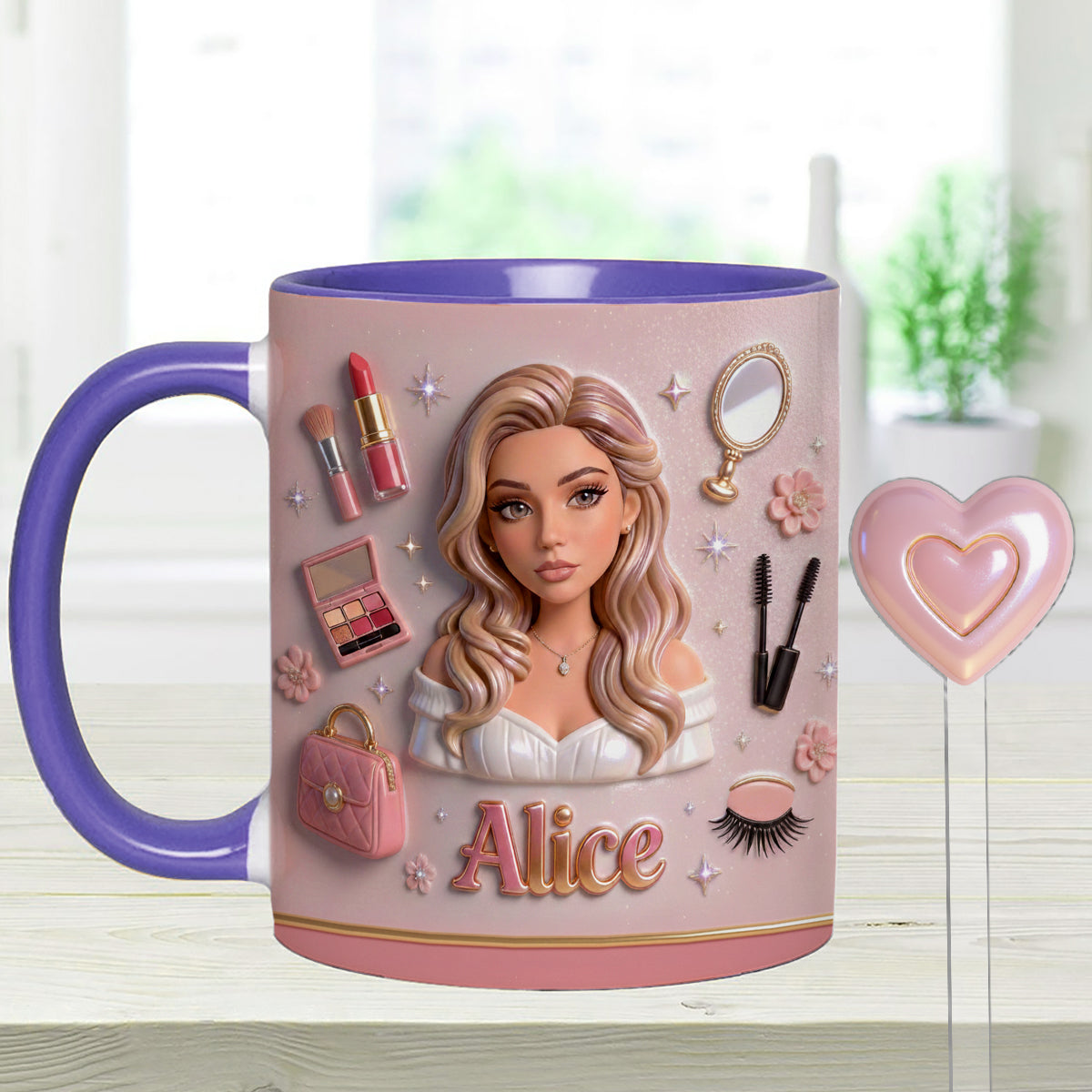 Love Make Up, Make Up Artist - Personalized Makeup Set Accent Mug with Acrylic Stirrers