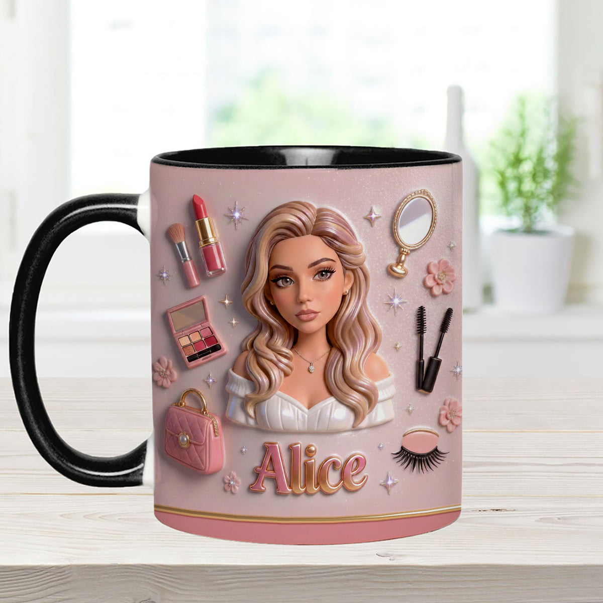 Love Make Up, Make Up Artist - Personalized Makeup Set Accent Mug with Acrylic Stirrers